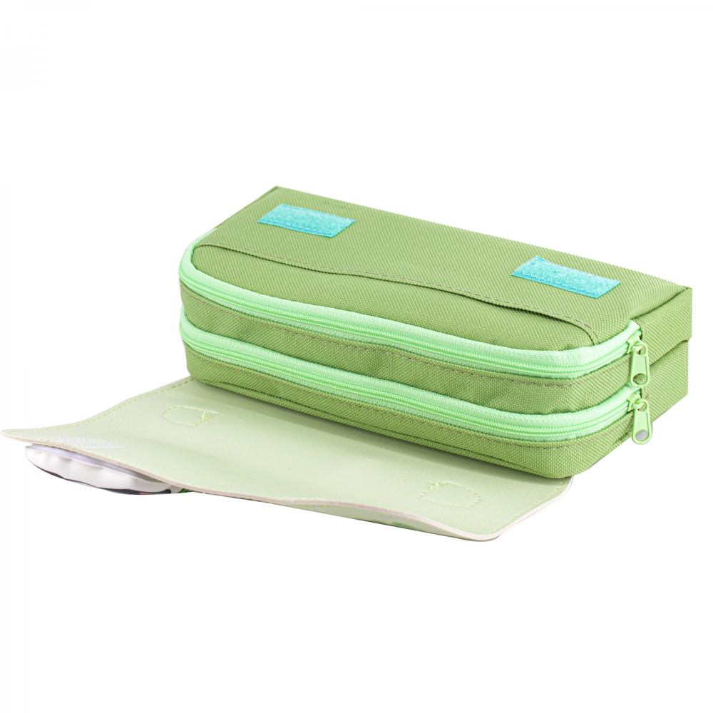 Пенал - косметичка Alingar, ПВХ/ткань, молния, 2 отделения, боковой карман, липучка, ручка, 190 х 80 х 50 мм, "PANDA", зеленый, европодвес