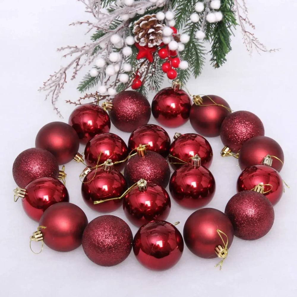 Новогодние шары 6 см (набор 24 шт) «Микс фактур», темный рубин
