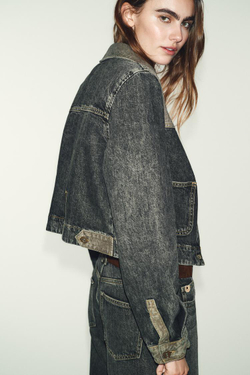 ZARA КОМБИНИРОВАННАЯ ДЖИНСОВАЯ КУРТКА Z1975, ЧЕРНЫЙ