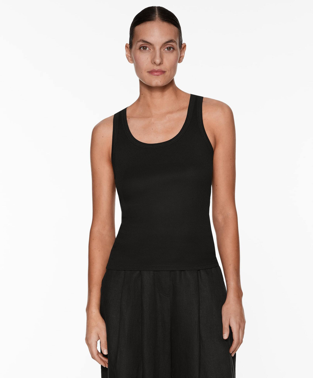 Oysho Топ на бретелях в рубчик, черный