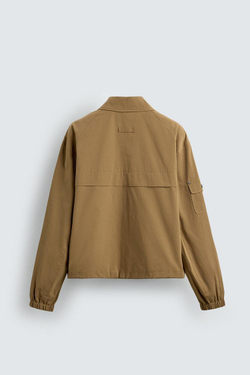 ZARA ХЛОПКОВАЯ КУРТКА С КАРМАНАМИ, БЕЖЕВЫЙ