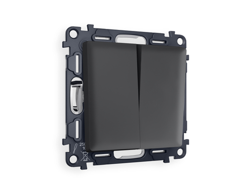 MA903030 Комплект механизма 2-клавишного перекрестного выключателя 10A-250V ALFA Графит мягкое касание QUANT (AP9030, VM125)