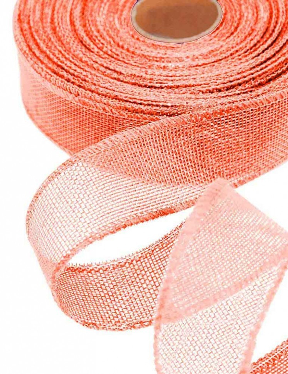 Лента Льняная 4см х 28м с проволокой (Розовый)