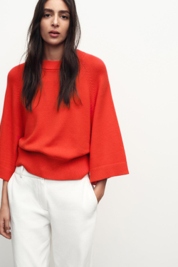 ZARA ВЯЗАНЫЙ СВИТЕР С ШИРОКИМИ РУКАВАМИ, КРАСНЫЙ