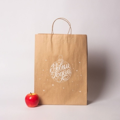Пакеты бумажные, 30x40x13, "Шар С Новым Годом", коричневый