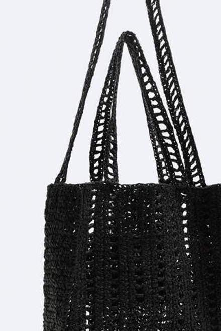 ZARA ПЛЕТЕНАЯ СУМКА-ШОПЕР, ЧЕРНЫЙ