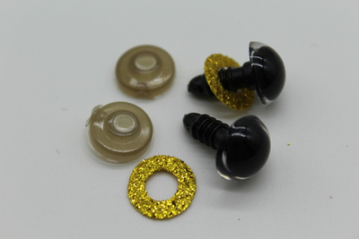 Глаза винтовые с заглушками «Блёстки», 1,2 см (жёлтый)