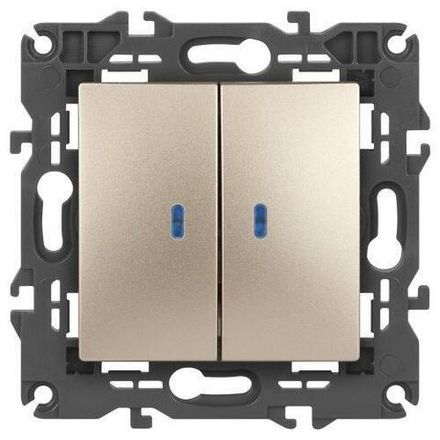 Выключатель 2-кл. СП Elegance 14-1105-04 10А IP20 250В 10AX с подсветкой механизм шампань Эра Б0034240