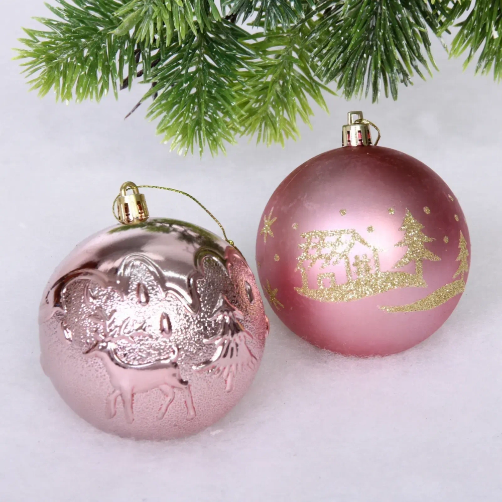 Набор ёлочных украшений «Wish» 6 см + 4 см (50 предмета), Розовое золото