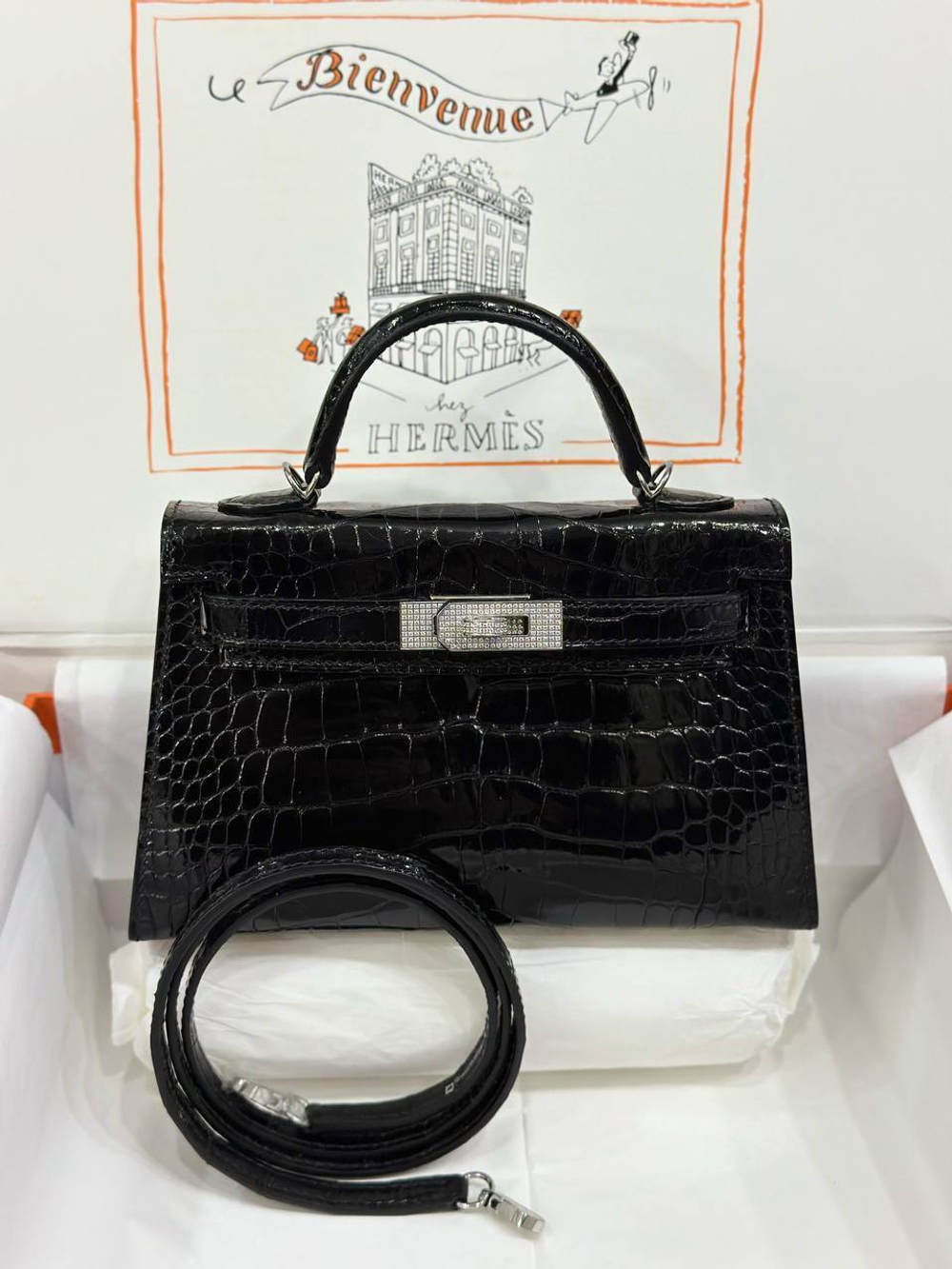 Сумка Hermes из кожи крокодила 19 см