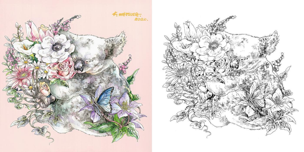 Hachette  раскраска по номерам  Les créatures de Ken Matsuda - Livre de coloriage