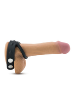 Черное эрекционное кольцо с подхватом мошонки на кнопках VS6 (Цвет: черный)