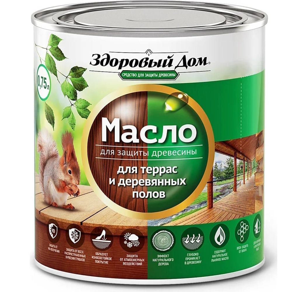 Масло д/террас и дерев.полов  Здоровый Дом  Дуб  0,75л