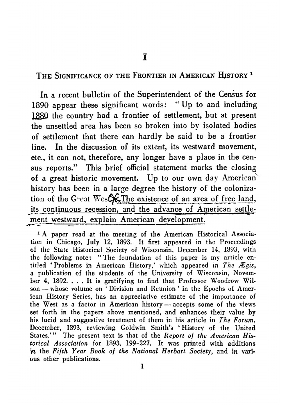 The frontier in American history | Frederick Jackson Turner