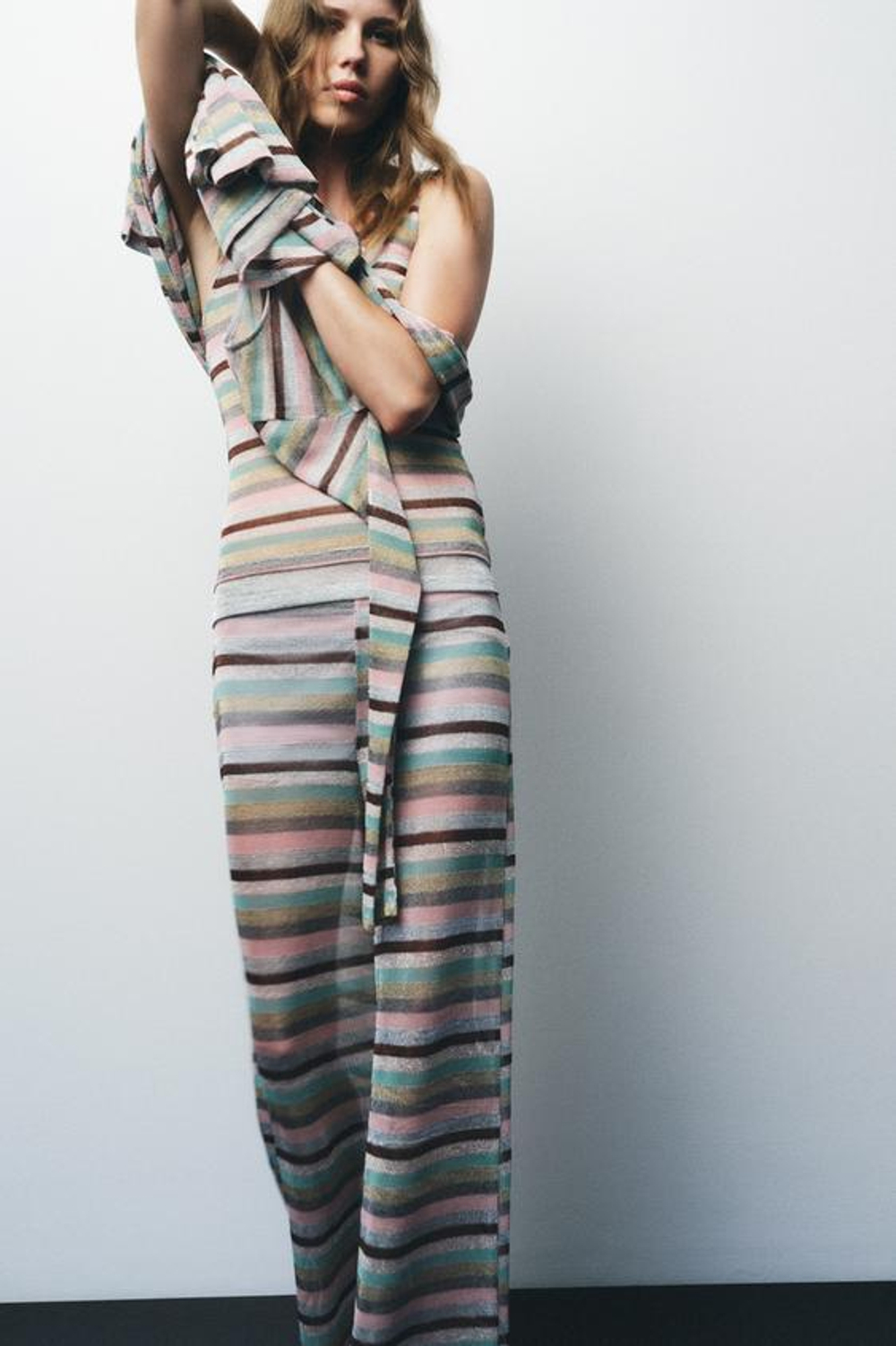 ZARA БРЮКИ В ПОЛОСКУ С МЕТАЛЛИЗИРОВАННОЙ НИТЬЮ, РАЗНОЦВЕТНЫЙ