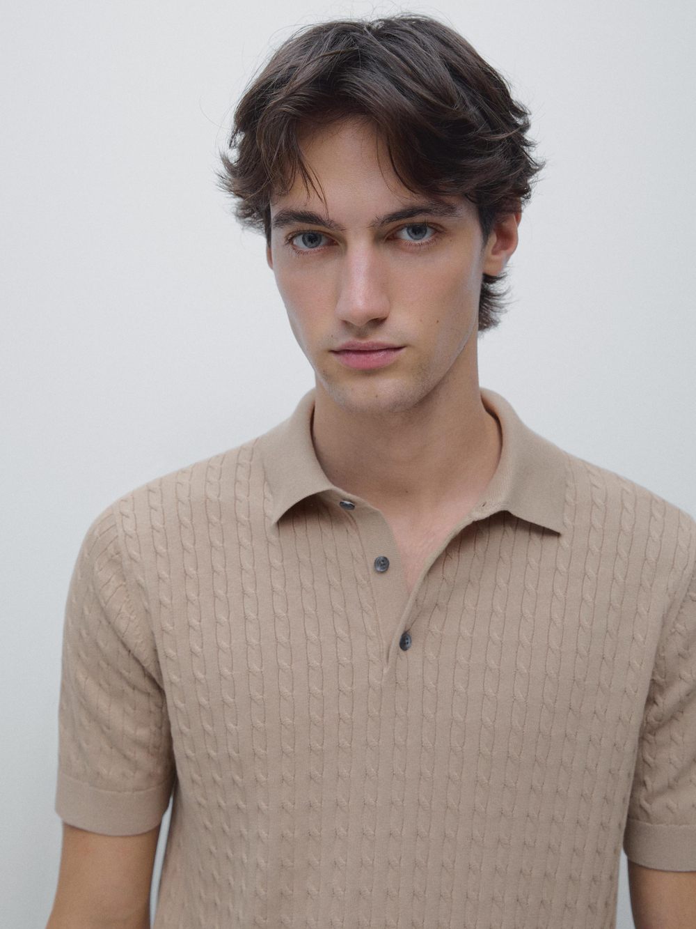 Massimo Dutti Поло из 100% хлопка с узором «косы», бежевый