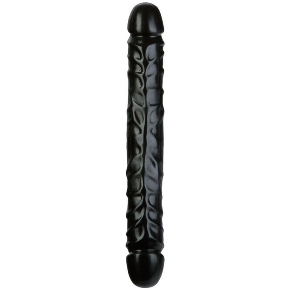 Двусторонний гнущийся черный фаллос Jr. Veined Double Header 12'' (Цвет: черный)