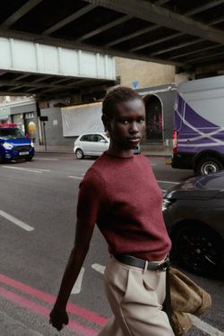 ZARA СВИТЕР С КОРОТКИМИ РУКАВАМИ, БОРДОВЫЙ