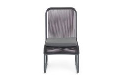 "Ането" стул плетеный из роупа, каркас алюминий темно-серый (RAL7024) муар, роуп темно-серый круглый, ткань темно-серая 027