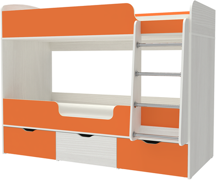 Кровать двухъярусная КарИВи Малыш Двойняшка 80х180 Белое Дерево Оранжевый