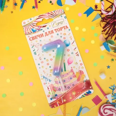 Свеча для торта Цифра Радуга «7» 6*4 см