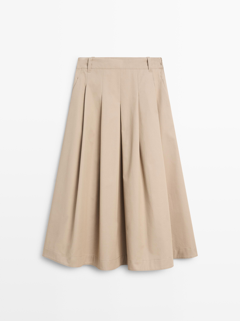 Massimo Dutti Юбка миди со складками-плиссе, песочный