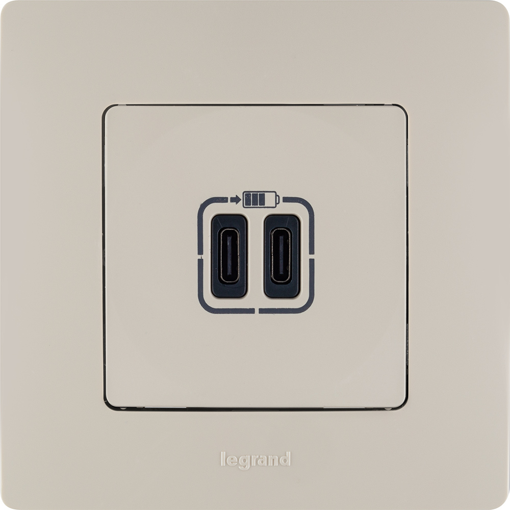 Розетка USB тип С / тип С 3000мА 15Вт - слоновая кость ETIKA Legrand