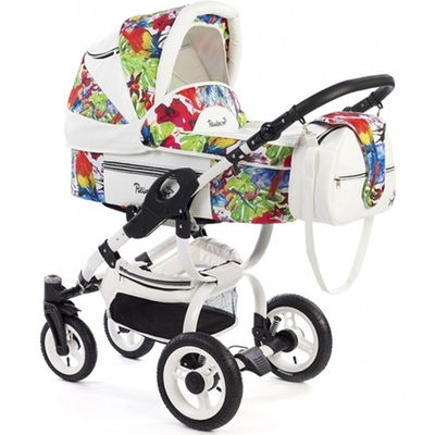Детская коляска Reindeer City Lily 2 в 1, эко-кожа с конвертом (Белый/разноцветный)