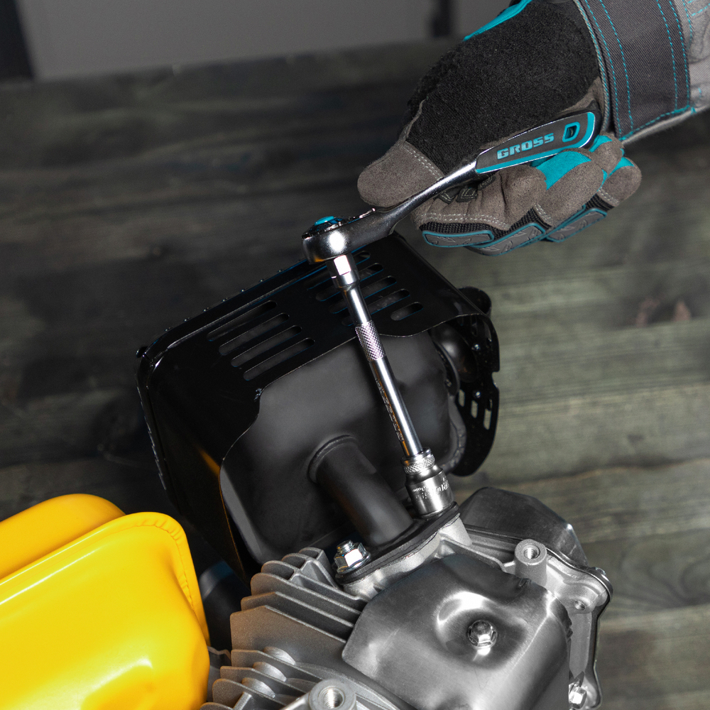 Набор торцевых головок, трещотка 120 зубьев, 1/4", CrV, 12 предметов Gross