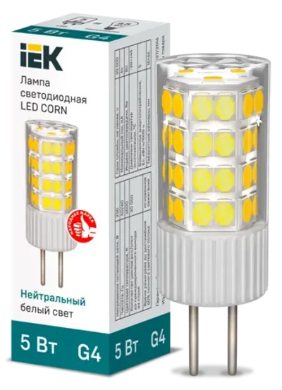 Лампа светодиодная CORN капсула 5Вт 230В 4000К керамика G4 IEK