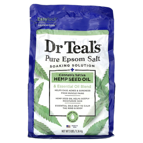 Dr. Teal's, чистая английская соль, раствор для замачивания, конопляное масло, 1,36 кг (3 фунта)