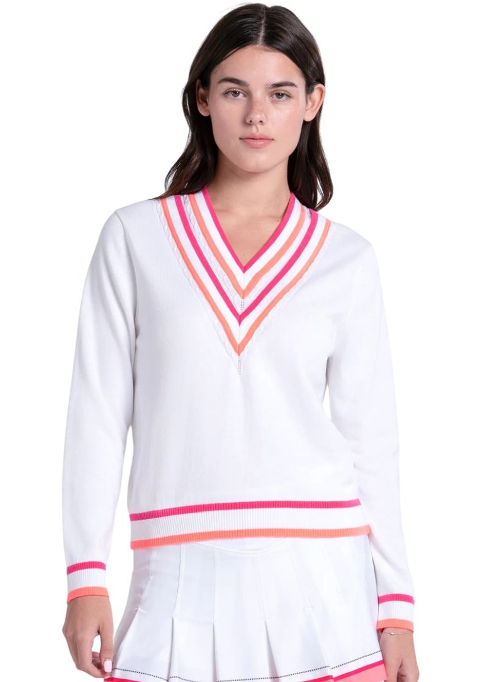 Женская Кофта теннисная Lucky in Love Victory V-neck - white/pink