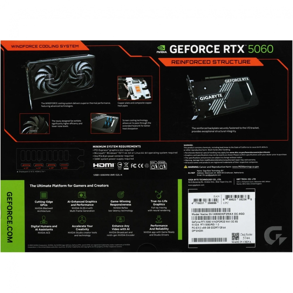 Видеокарта GigaByte RTX5060 WINDFORCE MAX OC 8GB (GV-N5060WF2MAX OC-8GD)