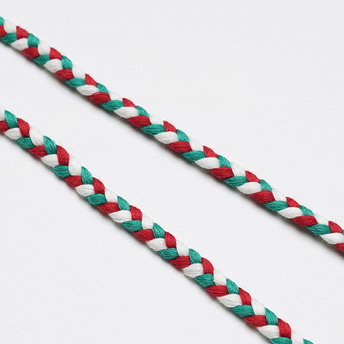 Шнуры/Плетеный/шнур  косичка красно-бело-зеленый темный