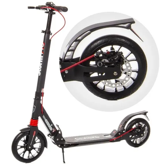 Складной двухколёсный самокат Micar Storm Pro 200 мм с двумя амортизаторами и ручным дисковым тормозом, черный