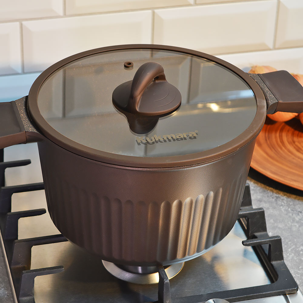 Кастрюля 5,2л Mokko Stella, а/пр литая со стеклянной крышкой