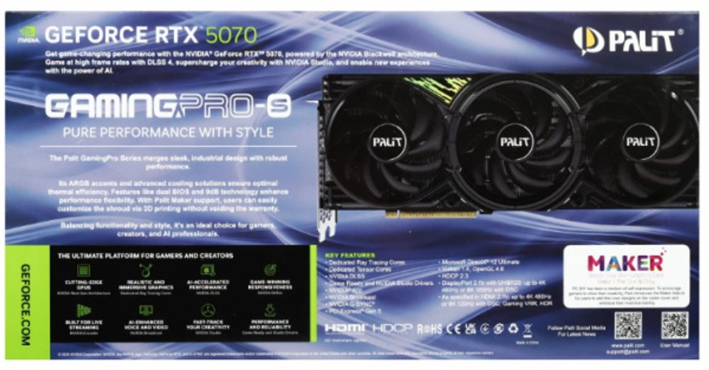 Видеокарта Palit GeForce RTX 5070 GAMINGPRO-S OC (NE75070T19K9-GB2050U)