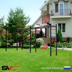 Уличная шведская стенка Sv Sport рукоход х 2 с комплектом турник прямой У50433К (Со спинкой/Щит баскет/Кронш бокс)
