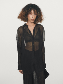 Massimo Dutti Удлиненная рубашка свободного кроя со складками, черный