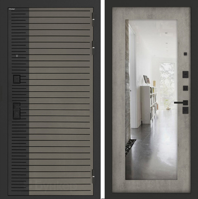 Входная дверь Бункер BN-15 - 18 Зеркало Бетон светлый