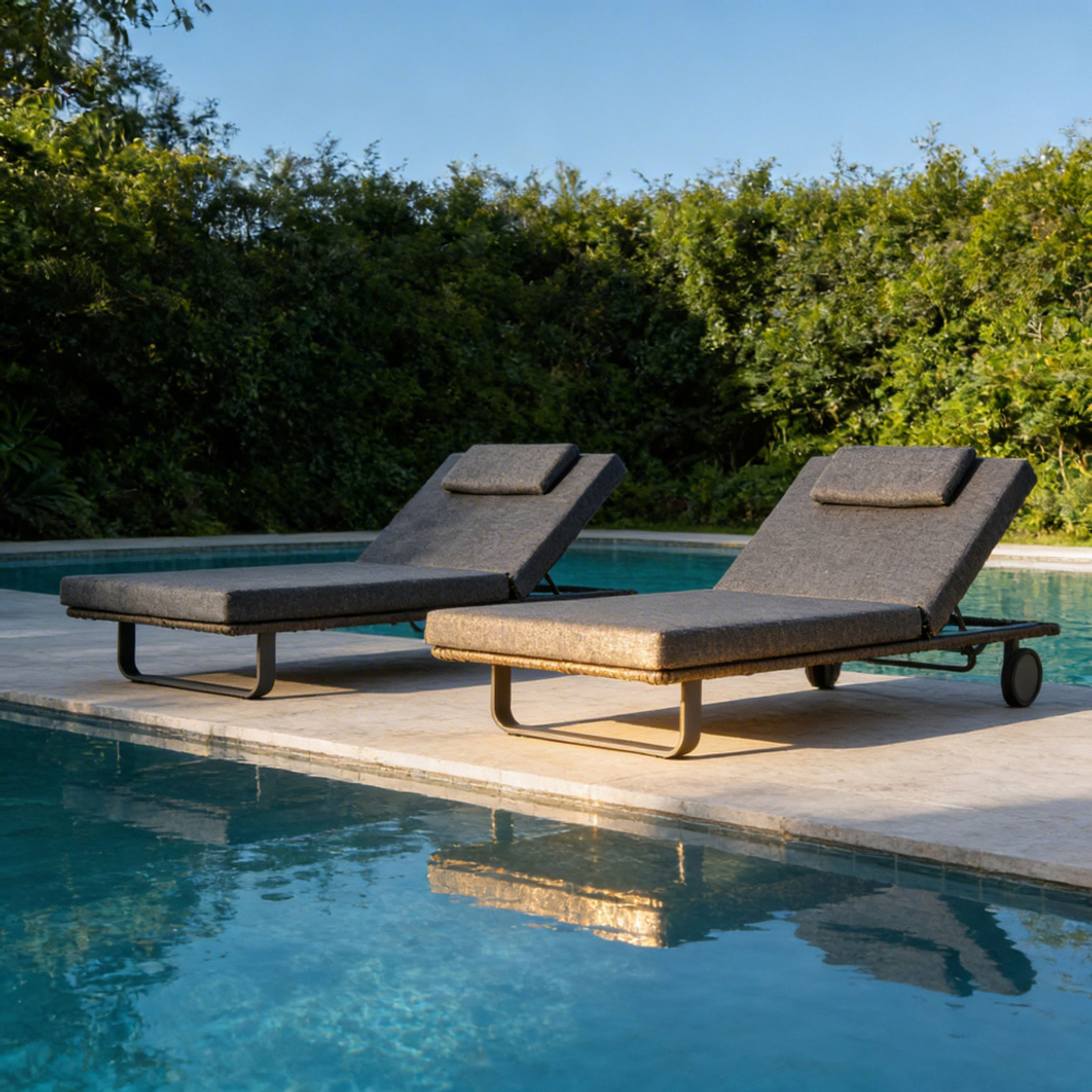 Шезлонг Ideal Patio КОСТА С на колесах, каркас карбон, матрас маренго (с подушкой)