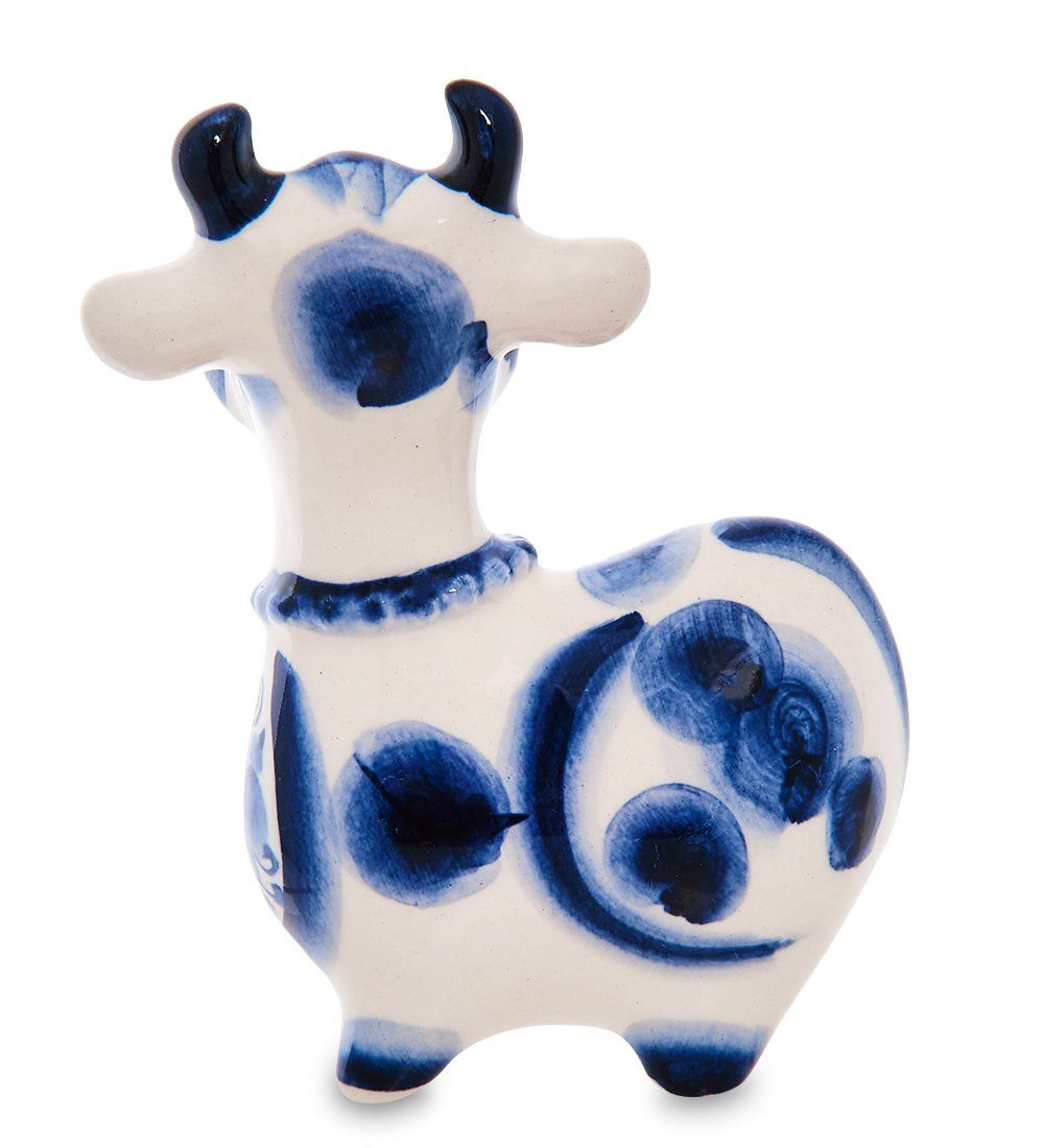 ГЛ- 654 Фигурка «Корова с колокольчиком» (Гжельский фарфор)