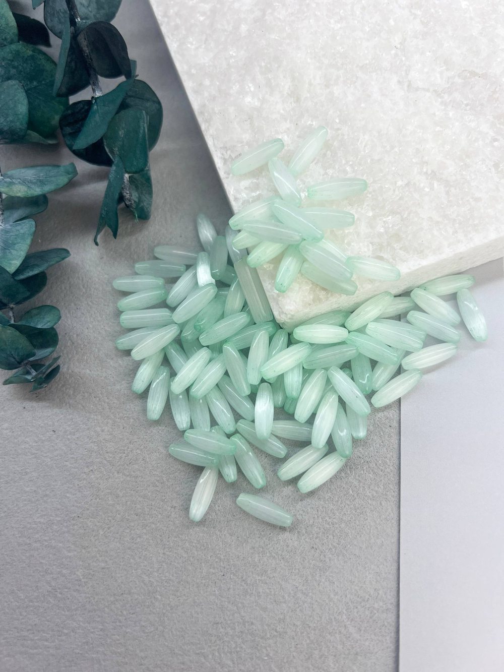 Стеклянные бусины «Кошачий глаз» 12*4 мм, 100 штук, мятный