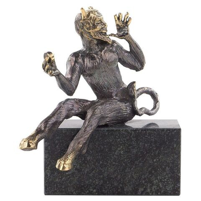 Бронзовая статуэтка "Чертик" на подставке из черного змеевика