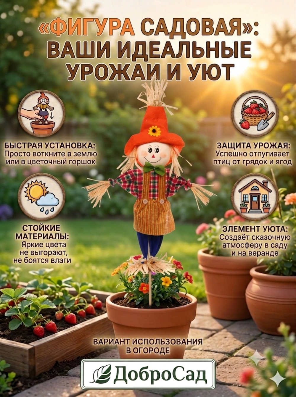 Фигура садовая «Пугало - Гера» 60 см ДоброСад