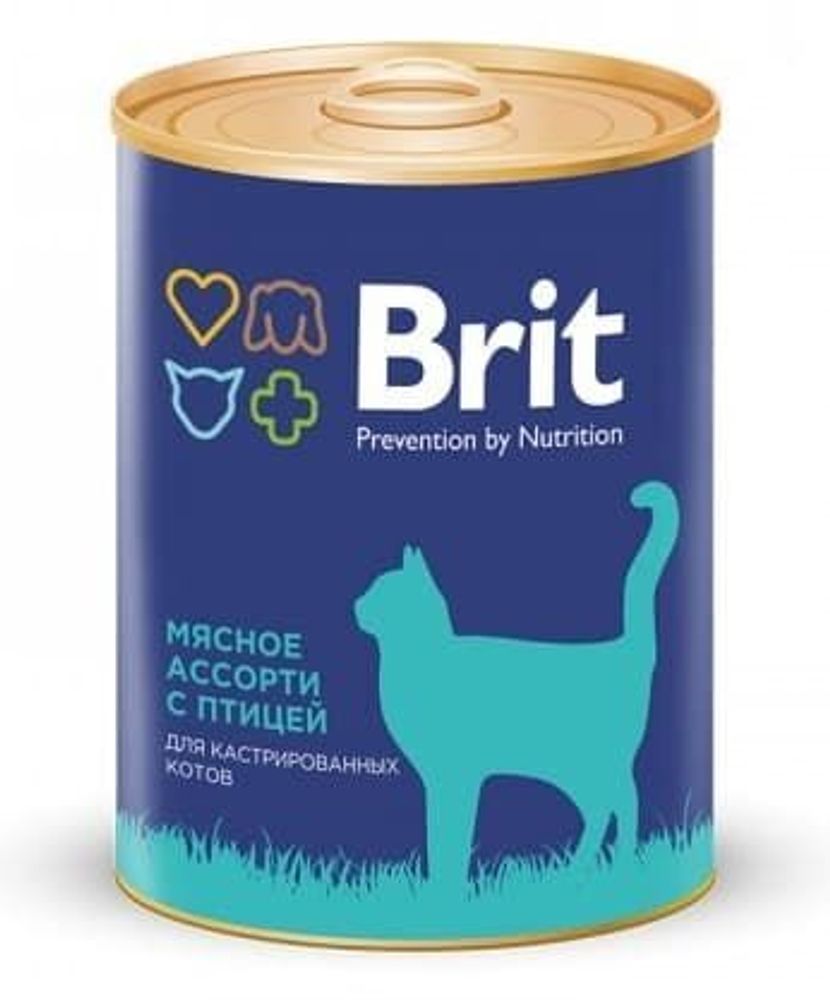 Brit Premium 340г. мясное ассорти с птицей консервы для кастр. котов