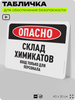Табличка для обеспечения безопасности "Опасно, склад химикатов", для офиса, по охране труда для предприятия, организаций, 40х30 см, Silver Plane x Айдентика Технолоджи