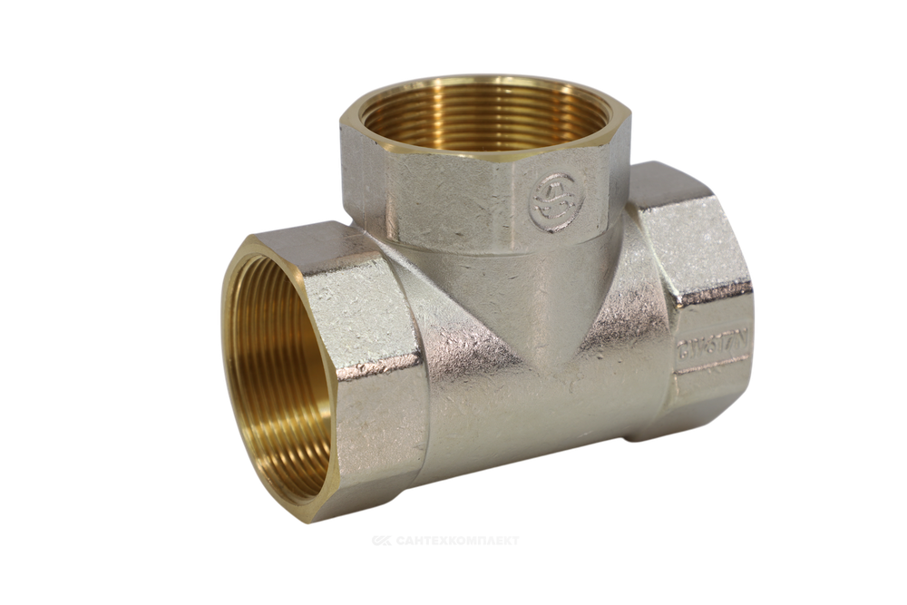 Тройник латунь никель Ду 40 (1 1/2") ВР/ВР 9007 ГОСТ 32585-2013 Aquasfera 9007-05