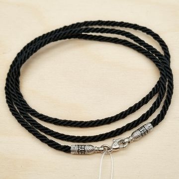 1900131 Текстильный гайтан. Толщина 3 мм. Серебряные концевики.