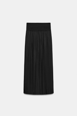 ZARA ДЛИННАЯ АТЛАСНАЯ ЮБКА С РАЗРЕЗОМ, ЧЕРНЫЙ